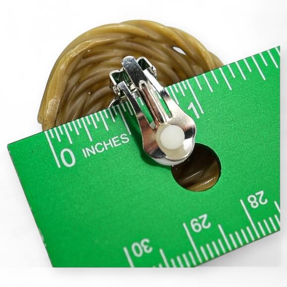 Repurposed Vintage Celluloid Button Earrings Clip On Upcycled Retro Swirl Beige - Picture 6 of 6